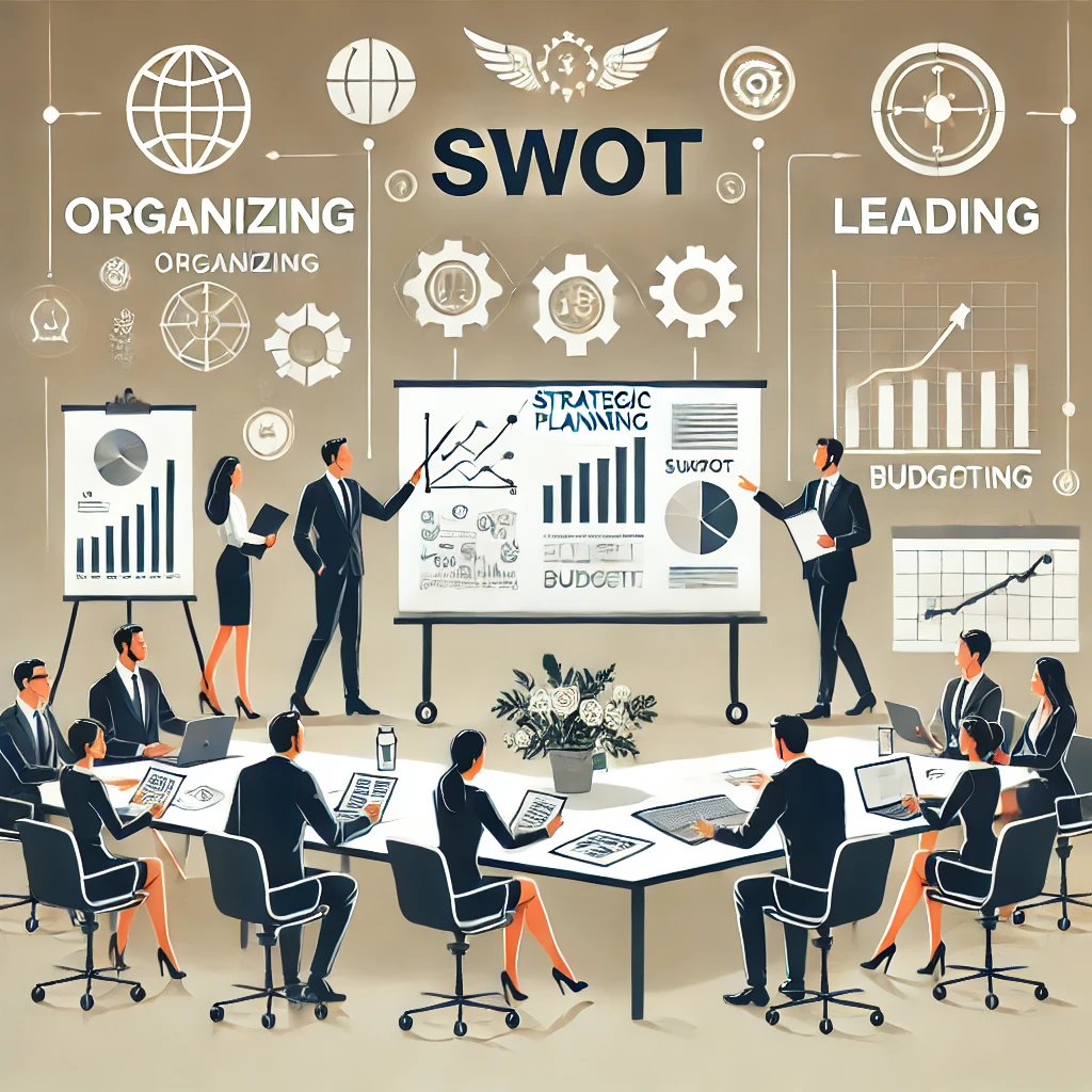 dall·e 2024 06 20 09.48.52 an image showing a business setting with a team of professionals engaged in strategic planning and budgeting. there is a large conference table with d