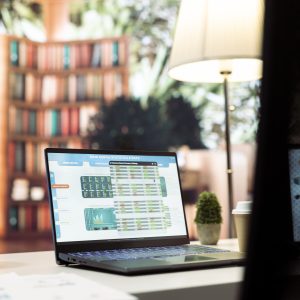 empty modern office of a business entrepreneur with laptop