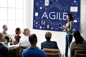 a professional making a presentation about Agile development strategies