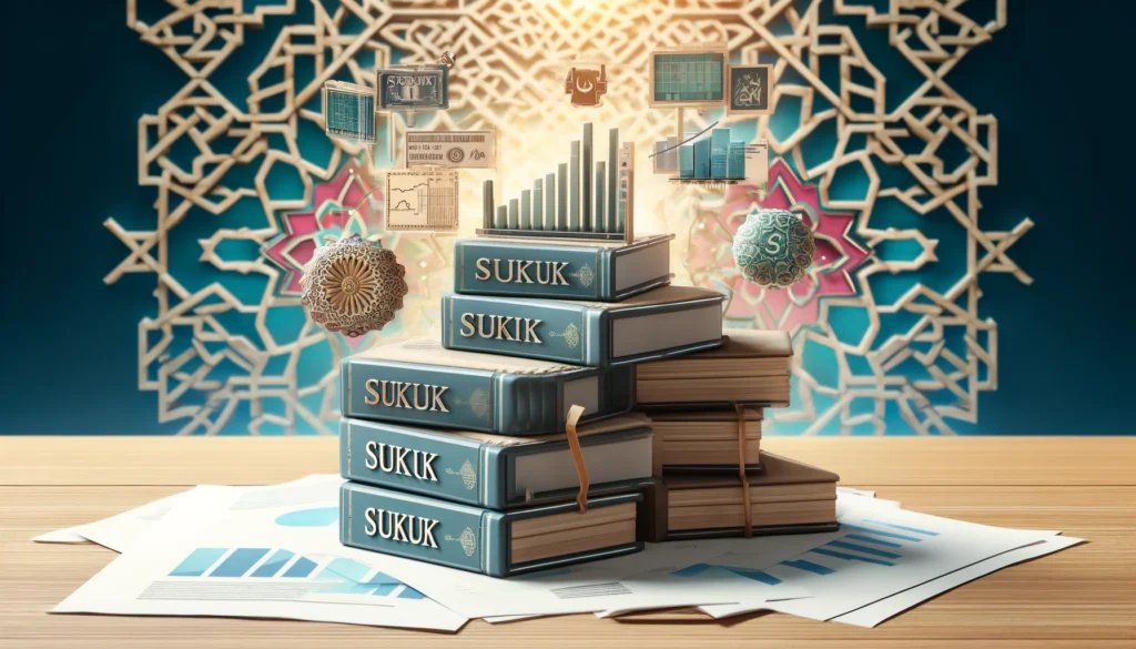 dall·e 2024 05 09 11.39.17 a creative visual representation of sukuk, showing islamic bonds conceptually. imagine several stacks of financial documents labeled 'sukuk' in englis
