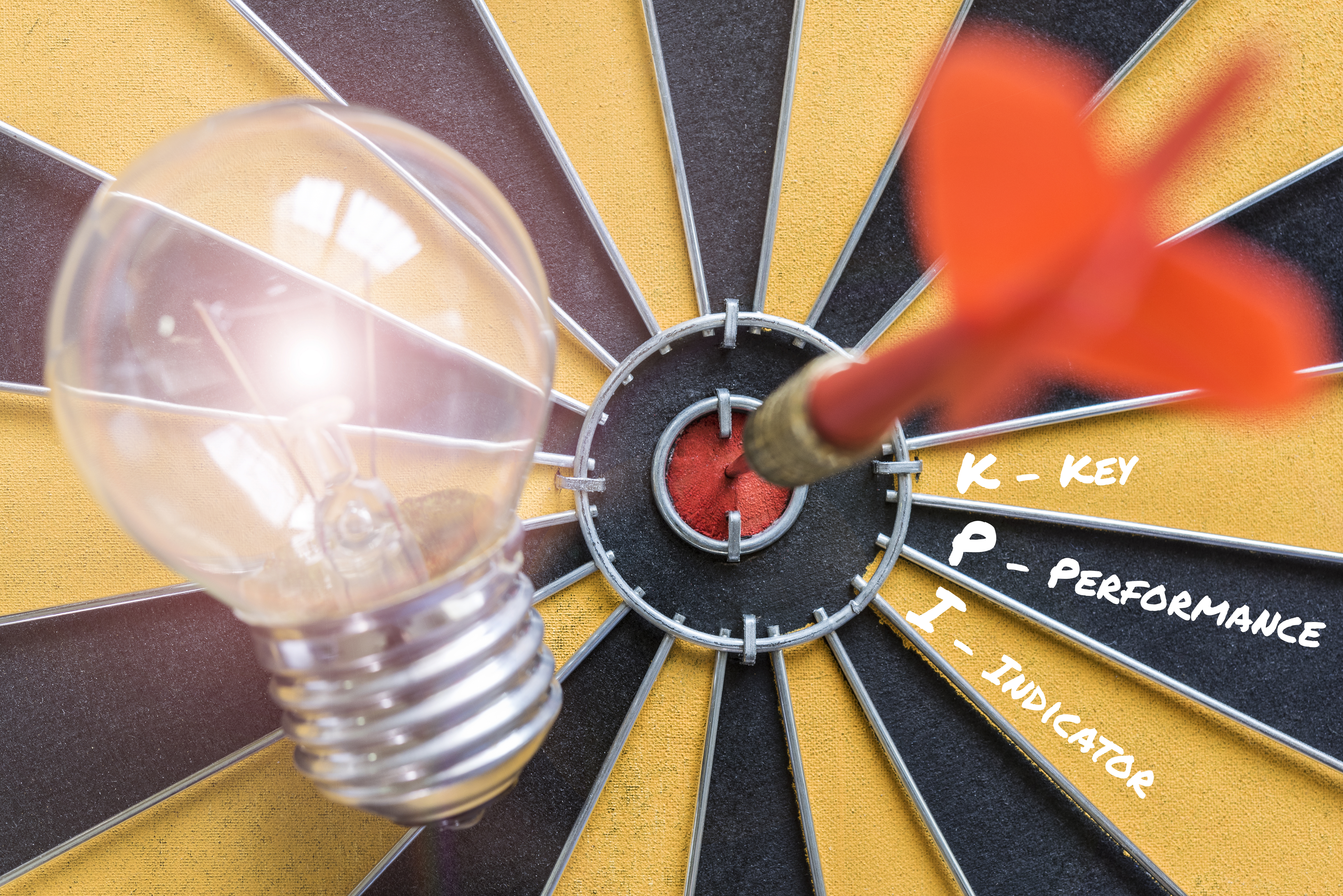 kpi key performance indicator with idea lamp target