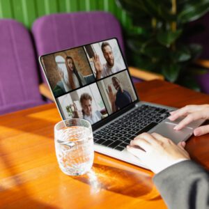 remote working. workplace in bar, restaurant office with pc, devices and gadgets.